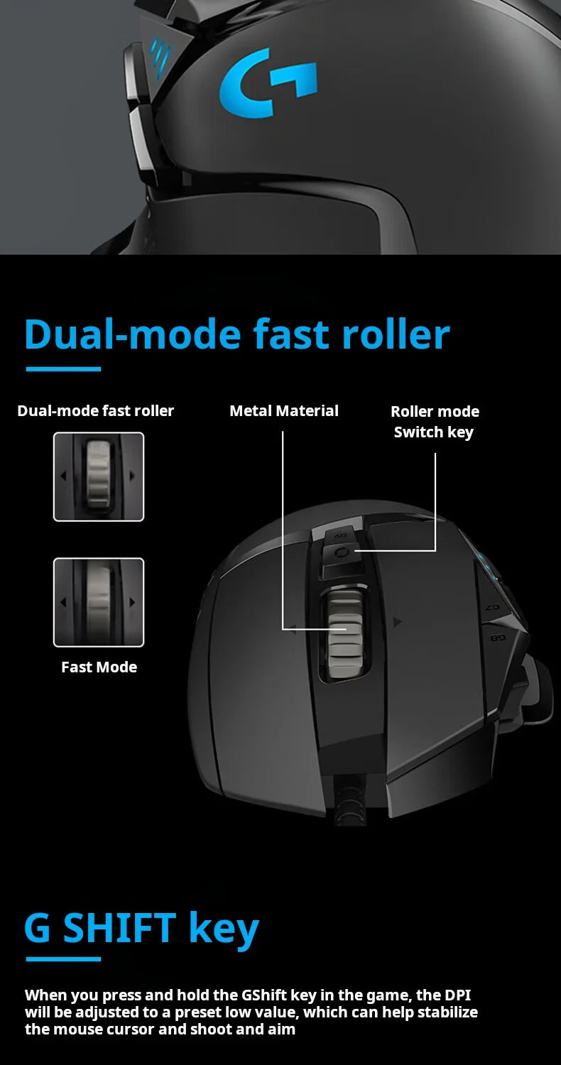 Logitech G502 HERO High Performance kabelgebundene Gaming-Maus, HERO 25K Sensor, 25,600 DPI, RGB, anpassbare Gewichte, 11 Tasten, PC/Mac-Maus