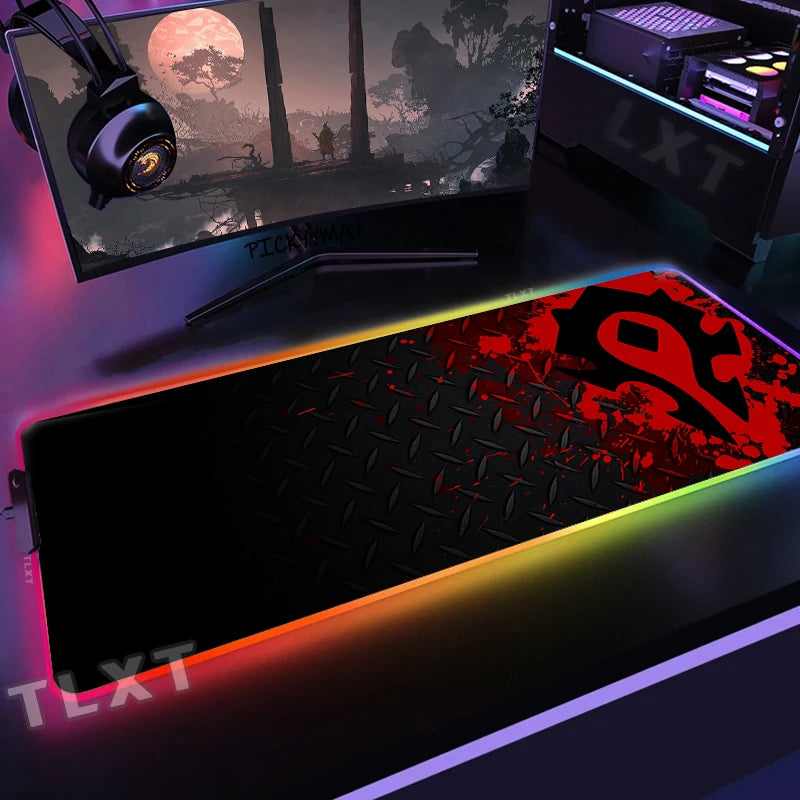 World Of Warcraft RGB Mousepad Large Gaming Mousepads Luminous Mouse Pad WOW Big Desk Pad LED Mouse Mat Backlit Keyboard Mats