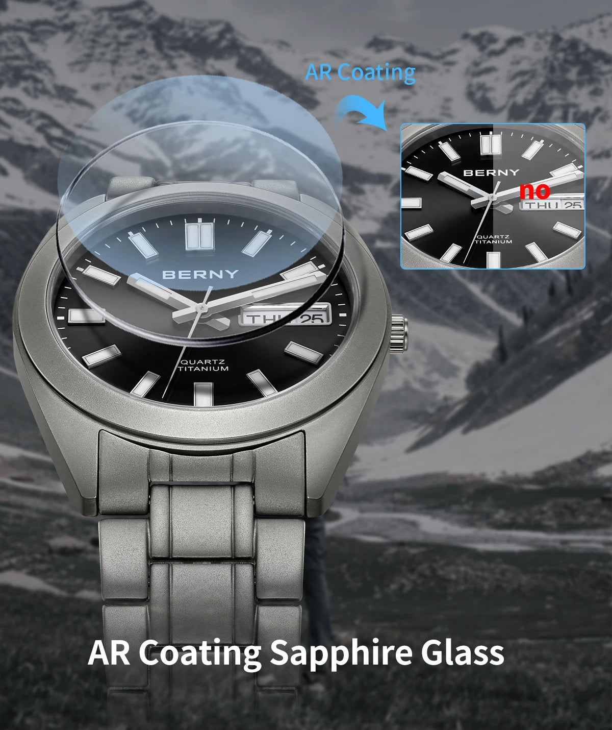 BERNY Titanium Watch for Men Super Light Weight Wristwatch Super Luminous Sapphire 10ATM Waterproof Sport Field Quartz Watches