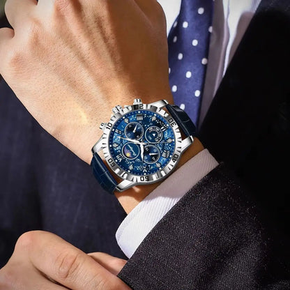 Reloj de pulsera de lujo POEDAGAR para hombre: cronógrafo deportivo, resistente al agua y luminiscente, con correa de piel y mecanismo de cuarzo