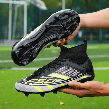 Nouvelles chaussures de football professionnelles pour hommes, chaussures de sport à cheville haute, chaussures de football TF/FG pour garçons, unisexes, antidérapantes, confortables