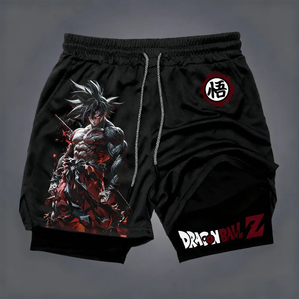 2026 Dragon Ball Men's Double-layer Shorts Goku Black Summer Japanese Anime Fake Two-piece Sports Fitness Quick-drying Shorts