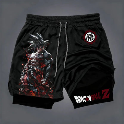 2026 Dragon Ball Men's Double-layer Shorts Goku Black Summer Japanese Anime Fake Two-piece Sports Fitness Quick-drying Shorts