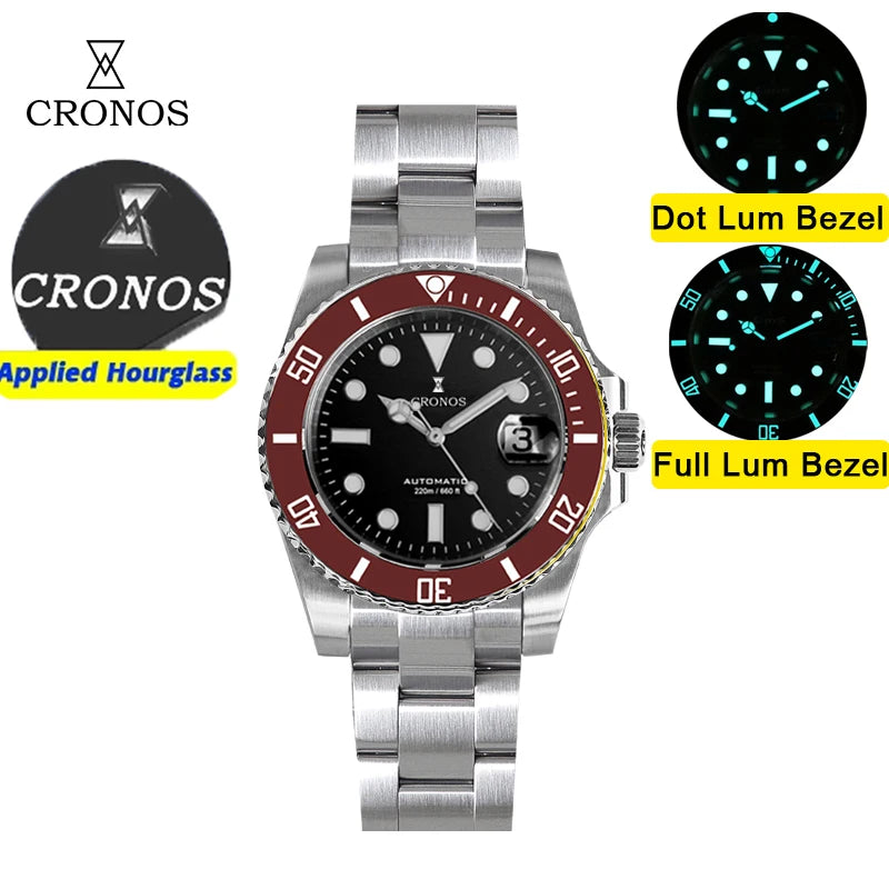 Cronos New 40mm Diver Men Watches Luxury Miyota9015 Automatic Mechanical Watch Sapphire Crytal Waterproof 200m AdjustClasp L6045