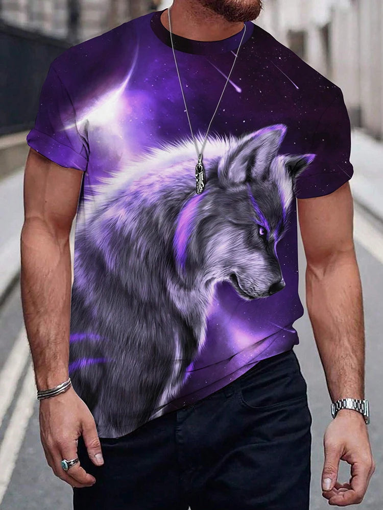 Wolf Pattern Summer 3D Printed Large-sized Men's T-shirt Is Loose Comfortable and Casual Suitable for Daily Wear