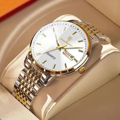 Relógio de pulso masculino POEDAGAR Business Quartz, aço inoxidável, resistente à água, data iluminada, relógio de pulso de luxo casual para homem