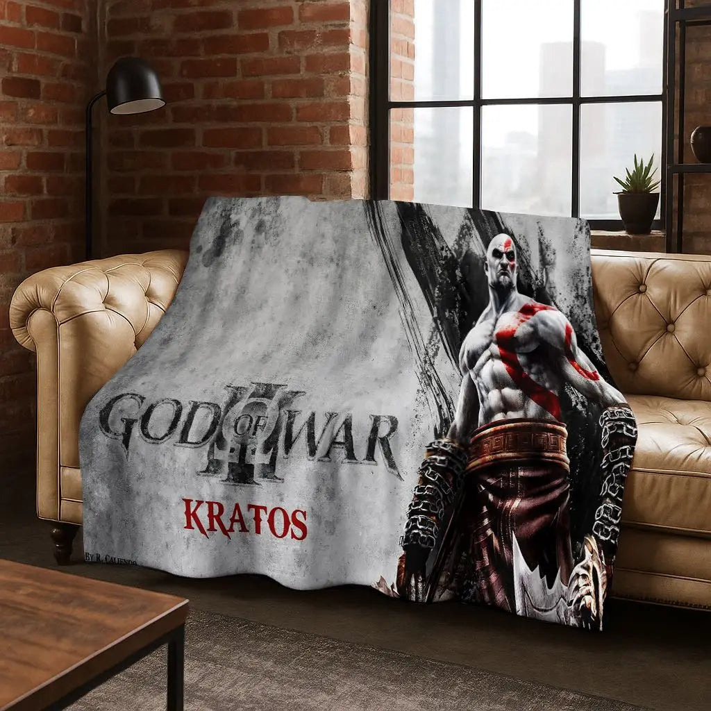 Classics God of War Kratos 3A játékos flanel takaró, meleg és kényelmes, puha takaró otthoni használatra, hálószobába, ágyra, kanapéra, gyerekeknek ajándékba