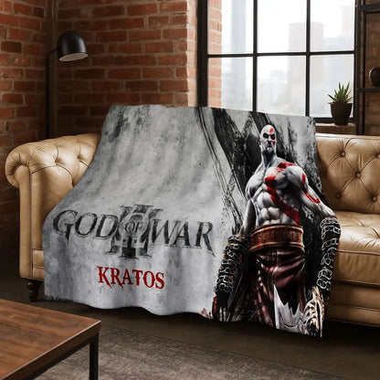 Classics God of War Kratos 3A játékos flanel takaró, meleg és kényelmes, puha takaró otthoni használatra, hálószobába, ágyra, kanapéra, gyerekeknek ajándékba