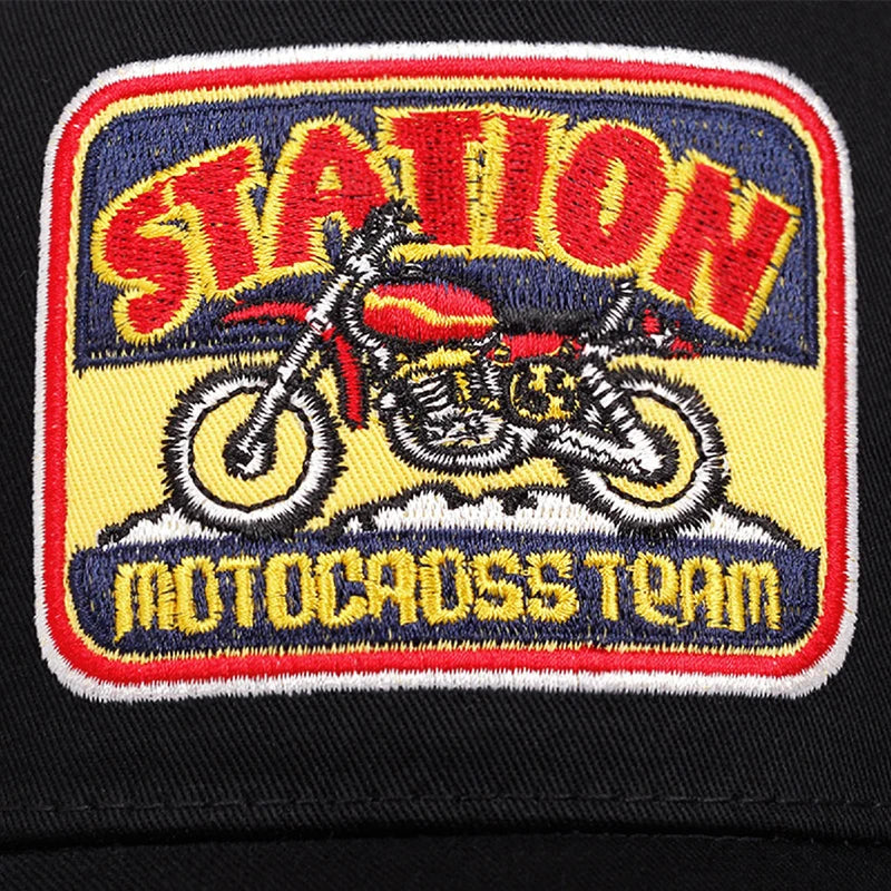 2025 New Truck Hat STATION Motorcycle Men's Street Skateboarding Hat Hip Hop Hat Women's Leisure Sunshade Baseball Hat Mesh Hat