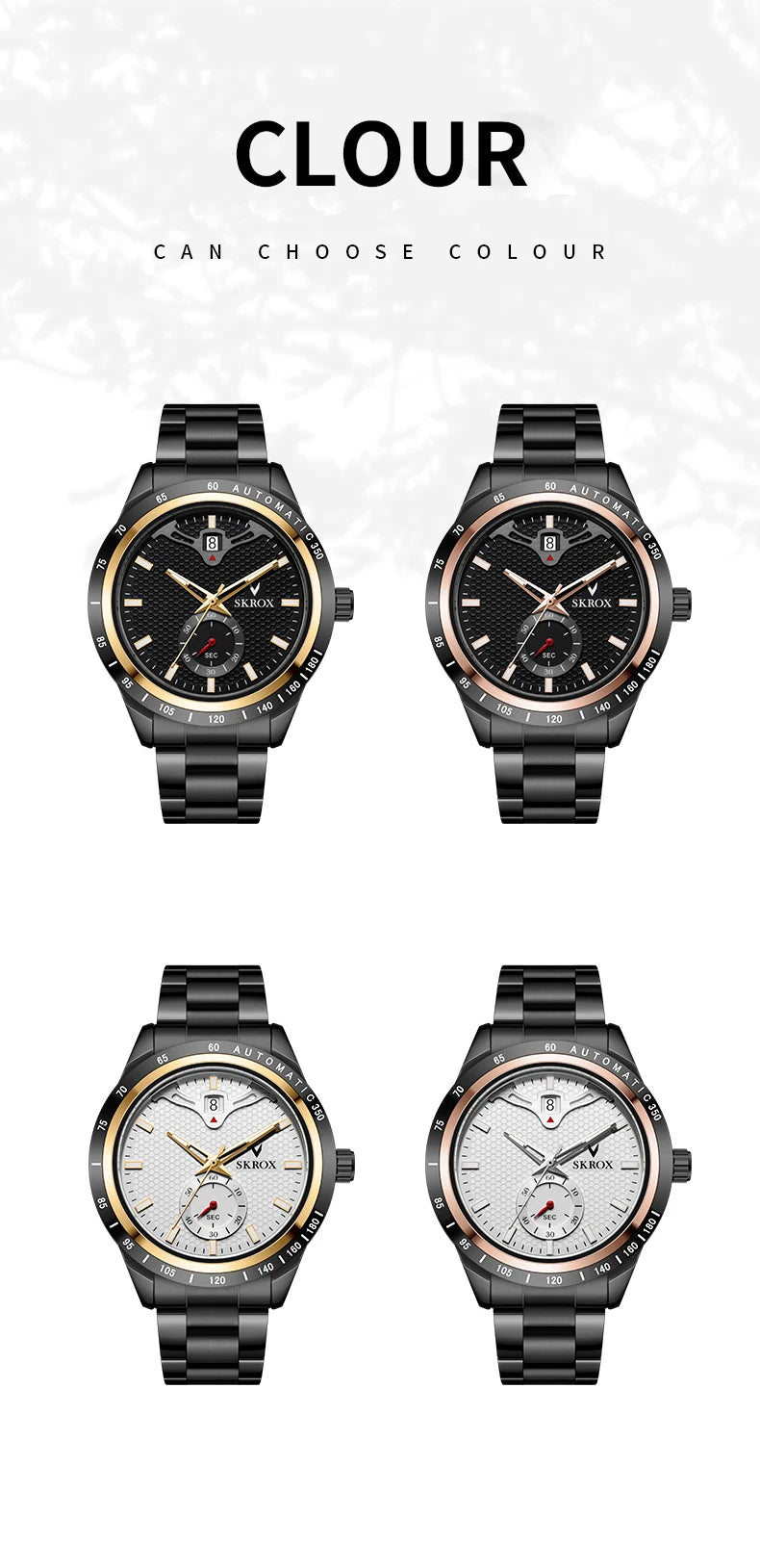 SKROX Luxury Sapphire Stainless Steel Automatic Movement Mechanical Clockwork Man Watch Military Waterproof Men's Wrist Watches