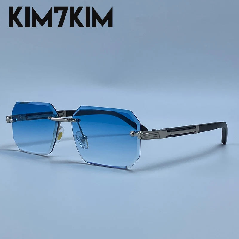 Keret nélküli téglalap alakú napszemüveg férfiaknak, luxus kivitel, vintage, geometrikus, négyzet alakú napszemüveg, férfi retro punk szemüveg, vezetési napszemüveg