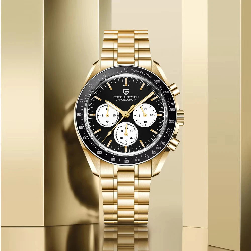 2026 New PAGANI DESIGN Golden Moon Mens Watches Luxury Quartz Watch Men Speed Sports Chronograph Man AR Sapphire Waterproof Gift
