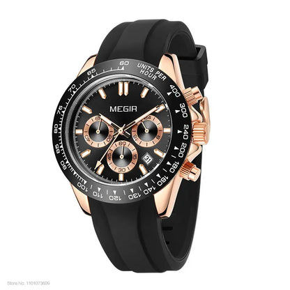 MEGIR Herrenuhr, Luxusmarke, Quarz-Sportuhr, Edelstahlarmband, wasserdicht, Chronograph, Armbanduhr