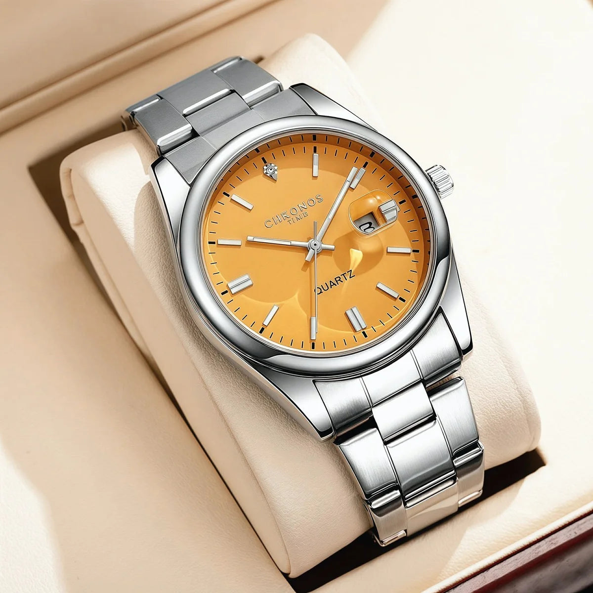 CHRONOS Luxury Men Dress Watches Waterproof Luminous Date Men's Business Quartz Wristwatches Stainless Steel Watch Male Reloj