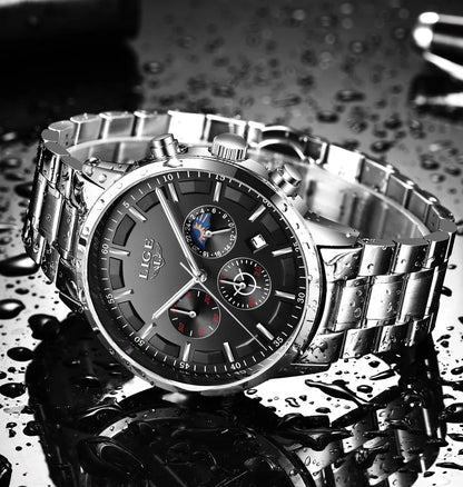 LIGE Men’s Watch – Luxury quartz chronograph, water-resistant (3 bar), with luminescent hands – Gift idea (box included)