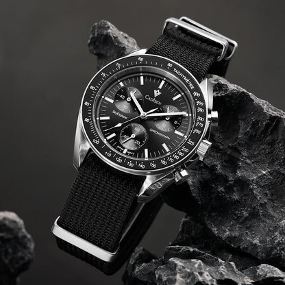 CADISEN Új férfi karórák Luxus kvarc karóra férfiaknak Zafír AR bevonatú üveg Vászon VK68 Speed Chronograph Automatikus
