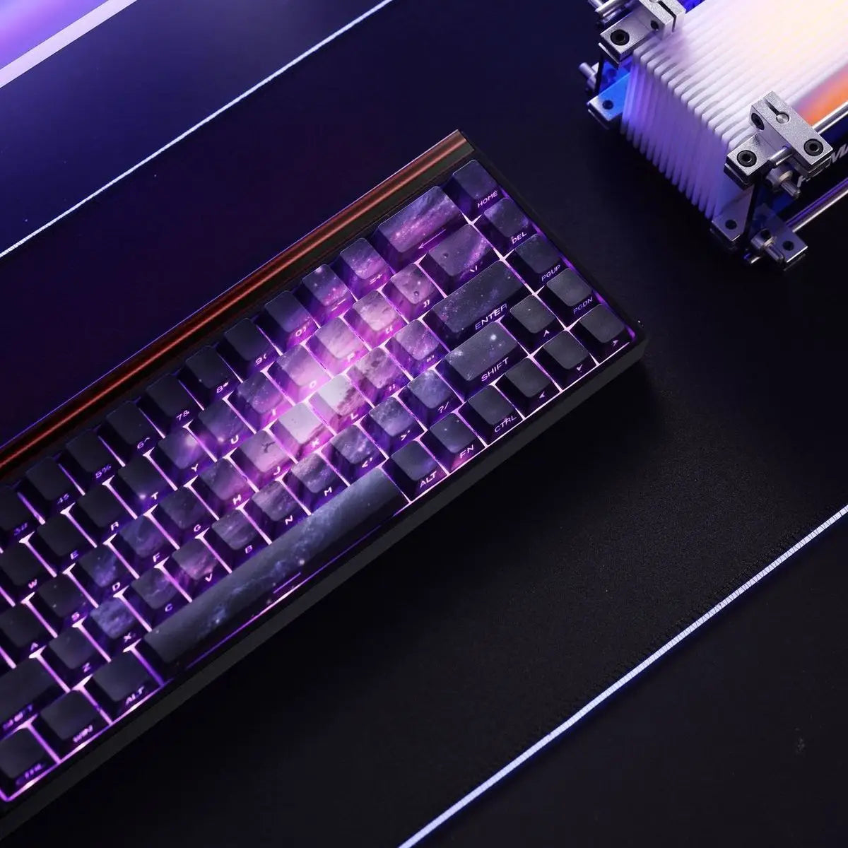 Teclas PBT transparentes con degradado galaxia morado y grabado lateral, 135 teclas, compatibles con teclado mecánico de 60/64/84/98/108 teclas
