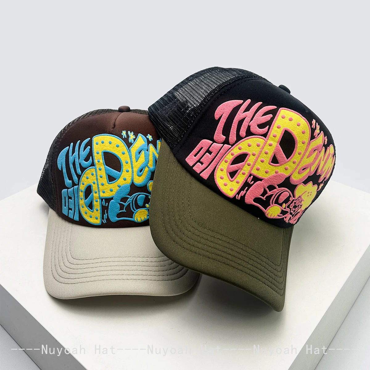 Șepci de baseball unisex interesante, cu litere imprimate 3D, cu parasolar, cu motive de desene animate, respirabile, cu blocuri de culori, șepci de camionagiu din plasă, versatile