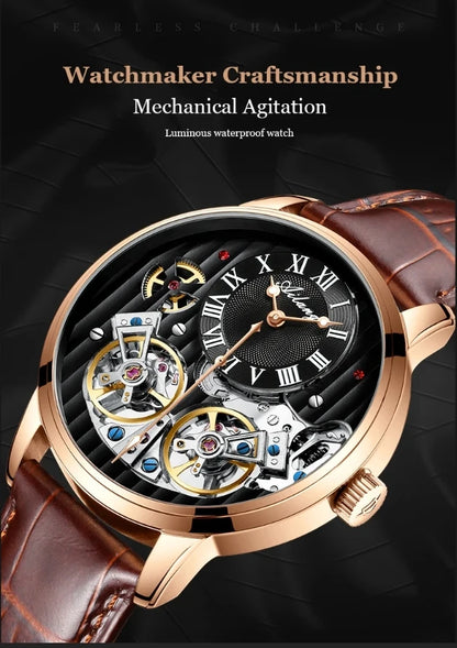 AILANG watch men's advanced expensive automatic mechanical watch Rome double tourbillon waterproof watch.