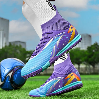 Nouvelles chaussures de football pour hommes, chaussures de sport, chaussures de futsal à cheville haute, chaussures de football de haute qualité, antidérapantes pour intérieur et extérieur, ultralégères, antidérapant