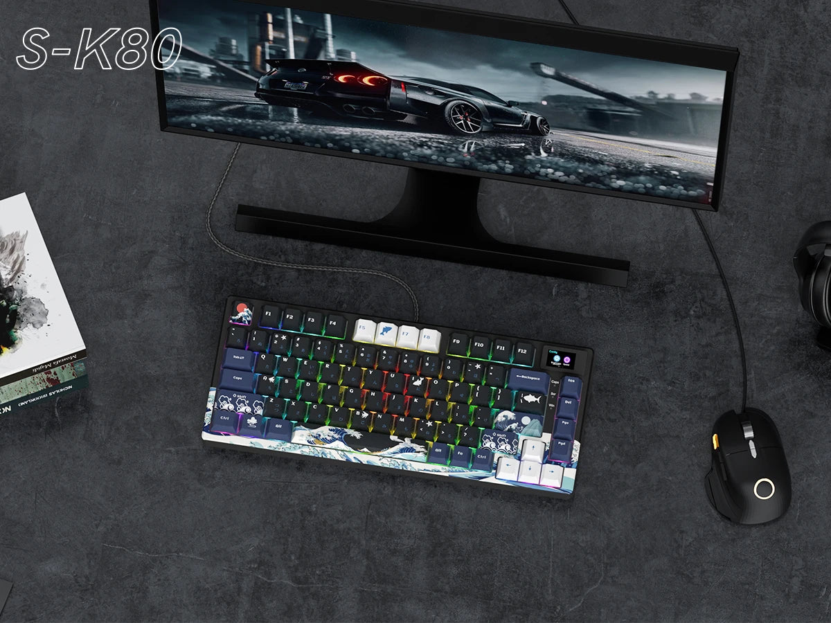 Teclado gamer Womier S-K80 con pantalla OLED a color, teclado mecánico gaming hot-swappable con montaje gasket y RGB personalizable