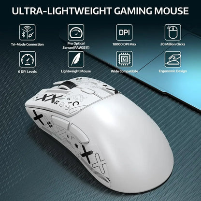 Attack Shark R1 Wireless Gaming Mouse 55g Lightweight 18000dpi PAW3311 Tri-Mode 2.4G/Bluetooth 5.2/USB-C for PC/Mac