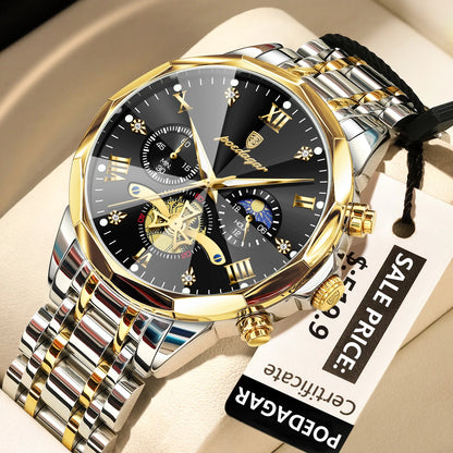 Montre homme de luxe POEDAGAR, chronographe lumineux étanche, en acier inoxydable, à quartz.
