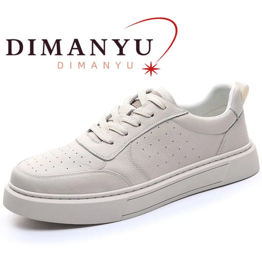DIMANYU Herren-Sneaker aus echtem Leder 2026 – neue Sommer-Freizeitschuhe für Herren, Plateausohle, Schnürung, schlichtes Design, atmungsaktiv