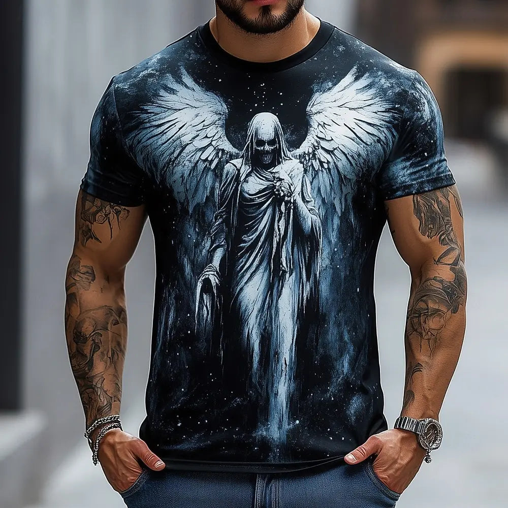 Casual T-shirt met korte mouwen en ronde hals voor heren en dames met engelenprint – Modetrend – Supercool – Nieuwe dagelijkse kleding voor heren