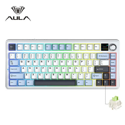 Teclado mecánico gaming AULA F75 MAX 2.4G inalámbrico/BT/con cable, Hot-Swap RGB, 75%, 81 teclas, teclado de oficina con pantalla TFT