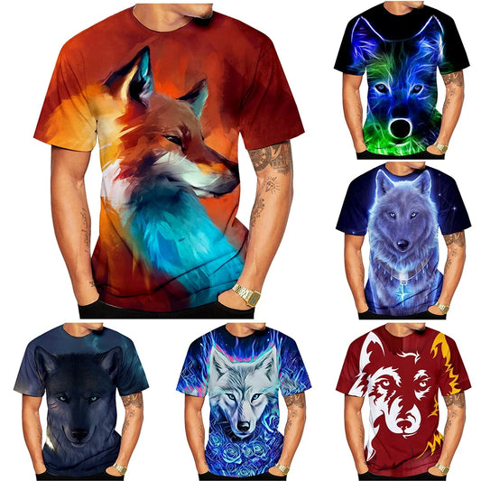 New summer Wolf print men's women's fashion creative 3D printed short sleeve T-shirt funny casual Digital print Tops kids tees