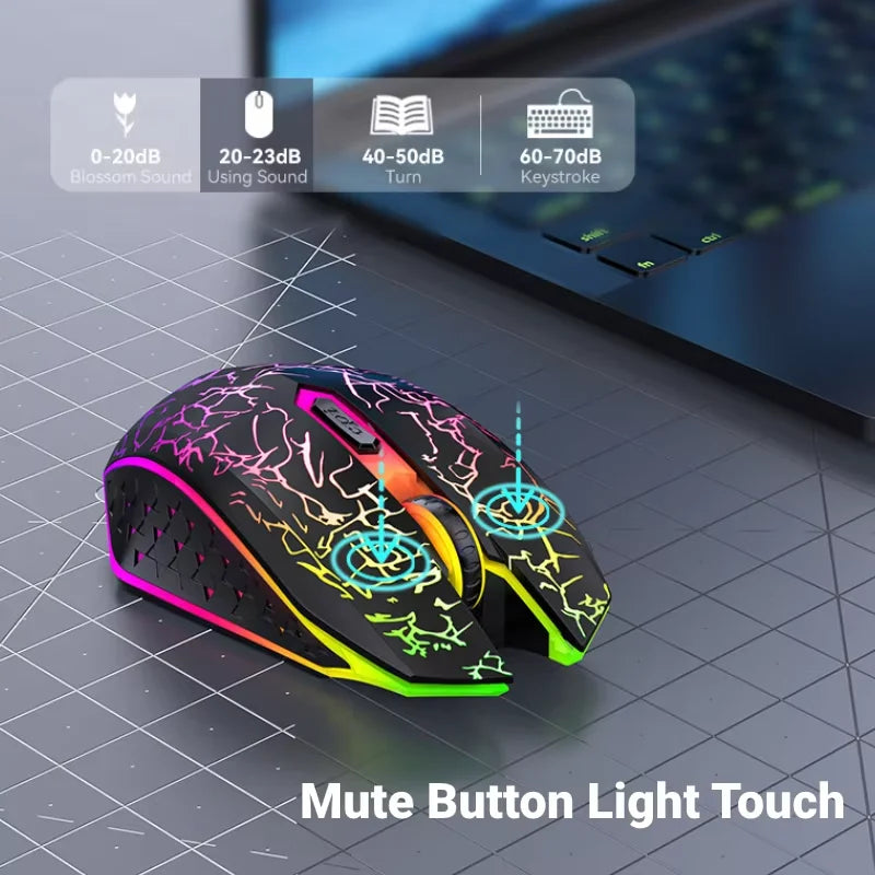 2.4GHz Bluetooth trådløs mus, genopladelig RGB-baggrundsbelysning, 1600 DPI, ergonomisk designet gamingmus til PC, laptop og Macbook