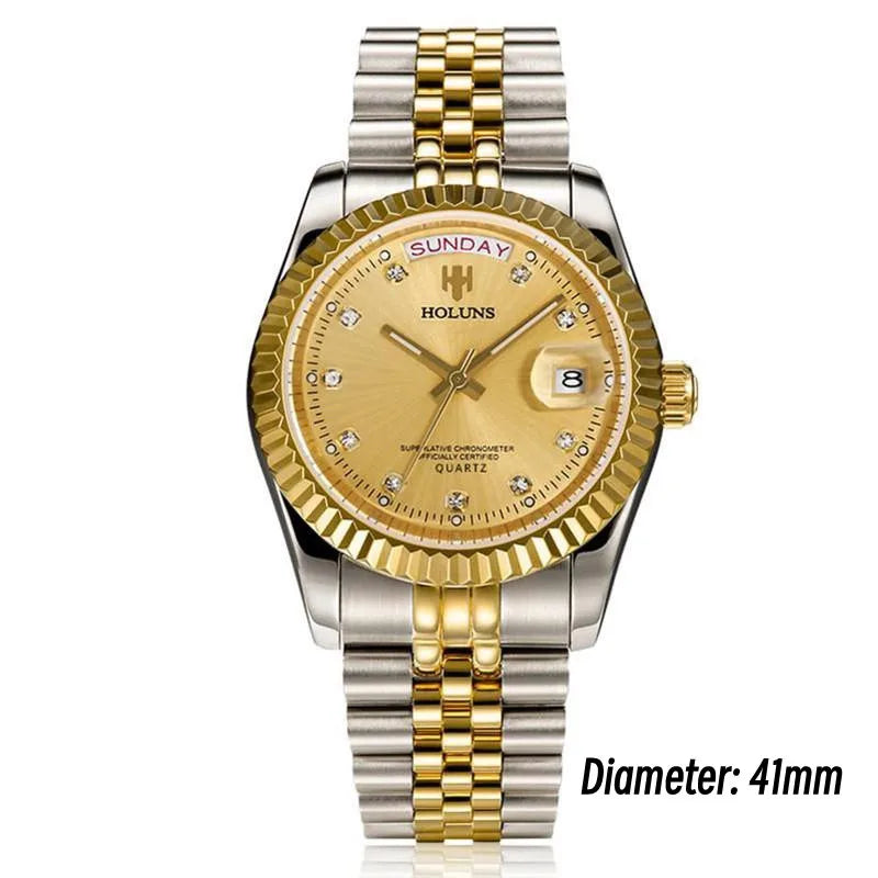 Holuns Luxury Classic 36/41 mm-es arany férfi karóra, japán MIYOTA kvarc szerkezet, rozsdamentes acél, klasszikus üzleti karóra, vízálló