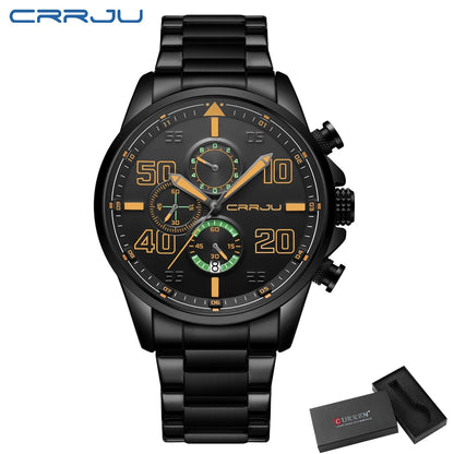 CRRJU men’s watch – Luxury chronograph, large dial, stainless steel, water-resistant, with date display