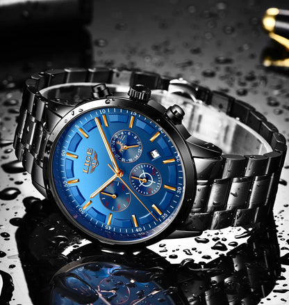 LIGE Men’s Watch – Luxury quartz chronograph, water-resistant (3 bar), with luminescent hands – Gift idea (box included)