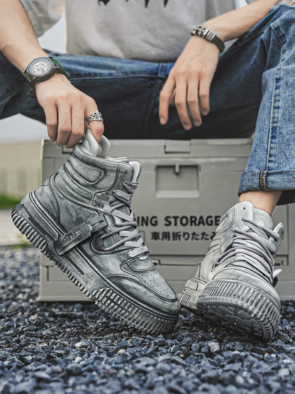 Autumn and Winter High Top Men's Fashion Trend Retro Gray Parent-Child Work Sports Shoes