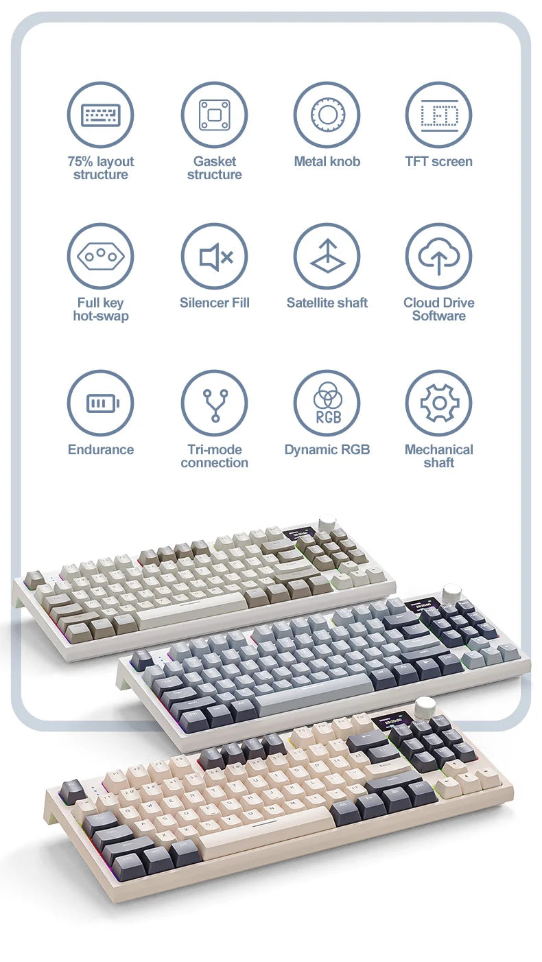 Teclado mecánico ATTACK SHARK K86 con perilla metálica, pantalla inteligente TFT a color, diseño de 87 teclas, iluminación RGB y conexión trimodo
