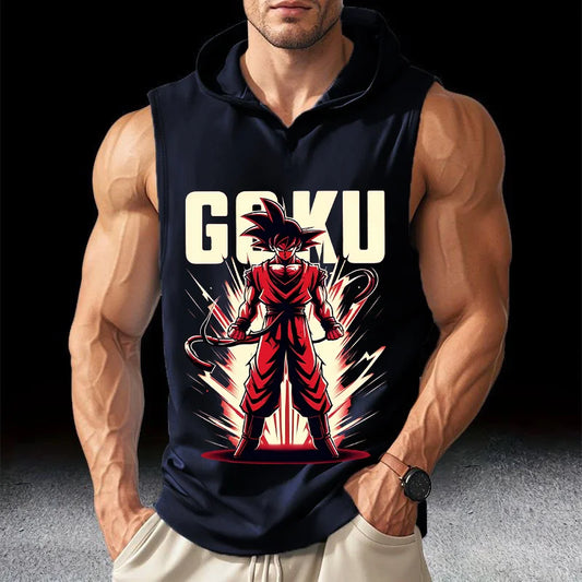 Dragon Ball Streetwear Men Running Tank Tops Sleeveless Sport T-shirt Fitness Training Workout Tee Sportwear Hooded Summer Vest