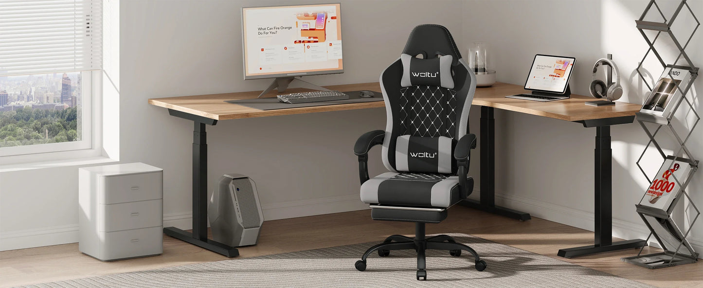 WOLTU sukamoji kompiuterio kėdė su masažo funkcija, ergonominė biuro kėdė su pagalvėle ir pakoju, reguliuojamo aukščio gaming kėdė