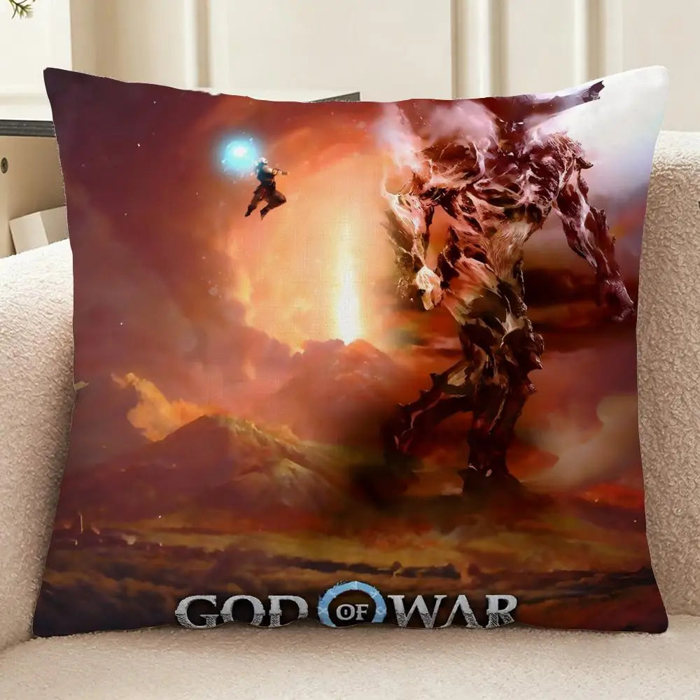God of War Ragnarok Cushion Cover Washable Linen-Look for Daily Sofa Home Household Room Decor
