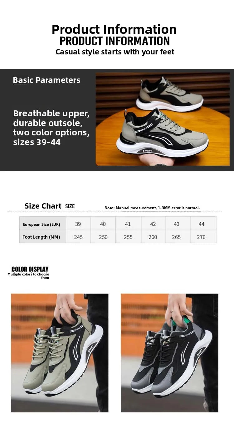 Modne męskie buty sportowe w koreańskim stylu, sznurowane, casualowe, do biegania, wygodne, oddychające, z grubą podeszwą