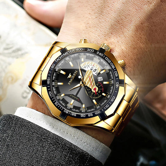 Orologio da polso al quarzo di lusso BINBOND da uomo, luminescente, impermeabile, con datario automatico, in acciaio inossidabile