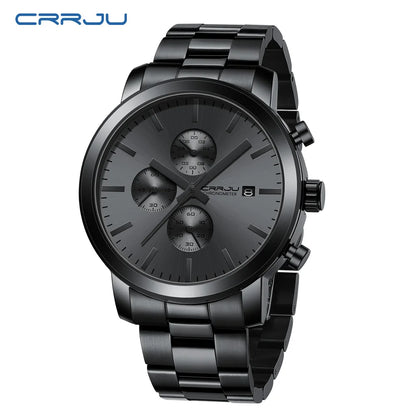 CRRJU Men’s Watch – Stainless steel chronograph, water-resistant, with date display, analogue quartz movement, elegant and professional style