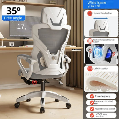 Ergonomisk lænesæde, komfortabel kontorstol, computerstol til hjemmet, studiekollegie, gamingstol med fodstøtte