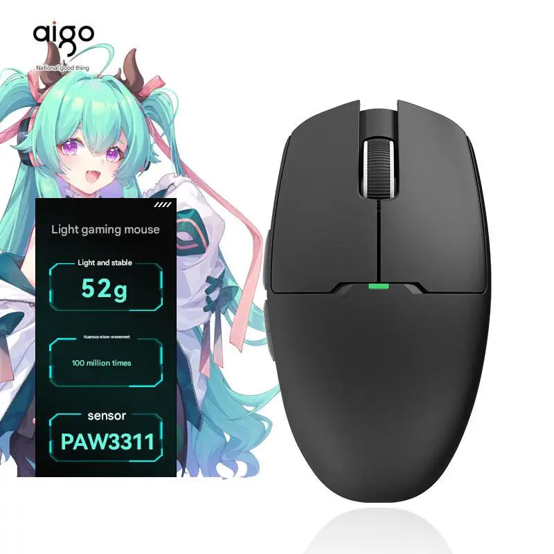 Aigo GM80 PLUS PRO trådløs Bluetooth-mus PAW3311/PAW3395 letvægts 1000HZ kablet gaming- og e-sportsmus med tre tilstande – gave
