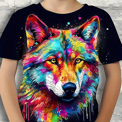Children's Clothing Boys Tshirt Short Sleeve Cool 3D Wolf Print Kids Summer Clothes Stylish Streetwear Round Neck Girl Clothes﻿