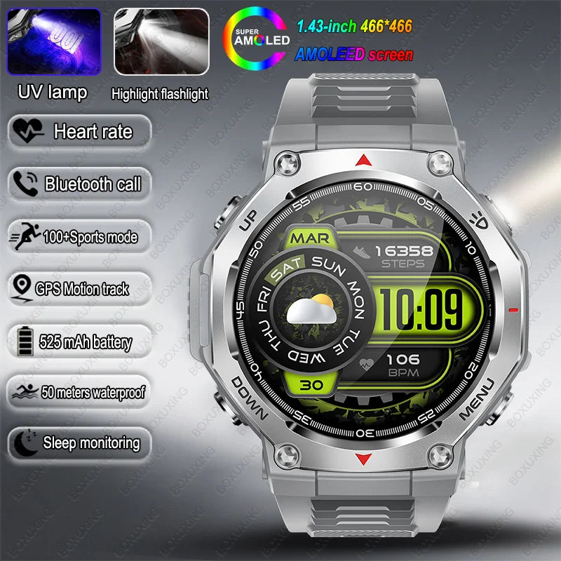 T-Rex 3 Military Smartwatch for Men  GPS Sports Tracker, 5ATM Waterproof, Heart Rate Monitor & Bluetooth Calling