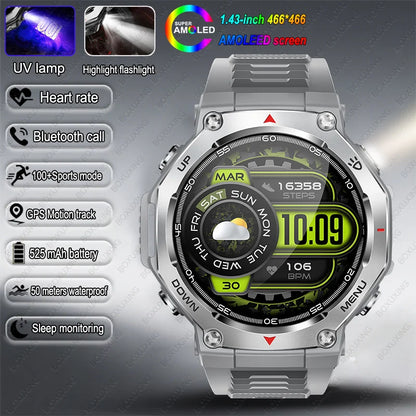 T-Rex 3 Military Smartwatch for Men  GPS Sports Tracker, 5ATM Waterproof, Heart Rate Monitor & Bluetooth Calling