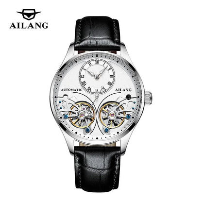 AILANG brandneue modische Double-Tourbillon-Uhr für Herren, Luxus-Edelstahl, wasserdicht, automatisch-mechanische Herrenuhr