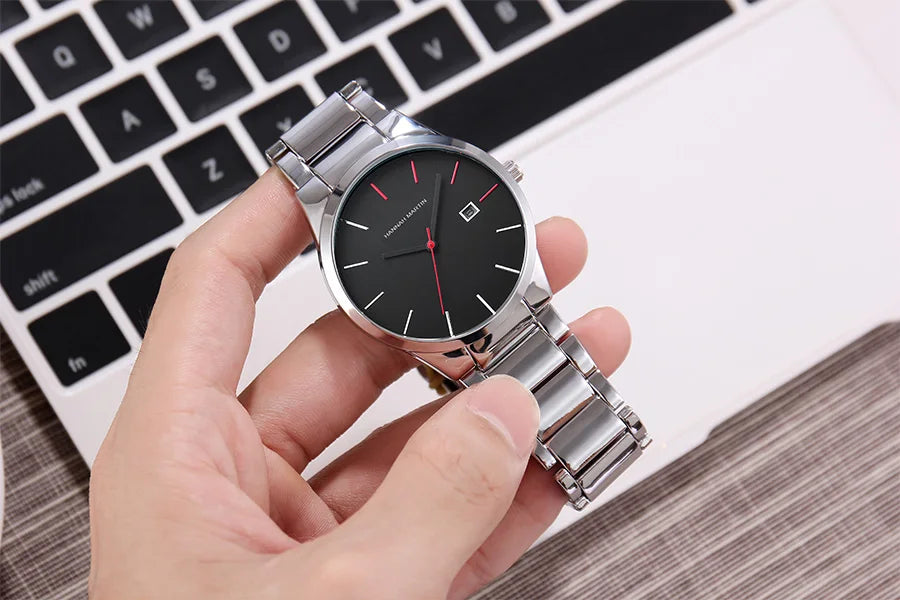 Hannah Martin herreur, rustfrit stålhus, kvartsurværk, urskive på 41 mm, professionelt design, med kalenderfunktion (imitation)